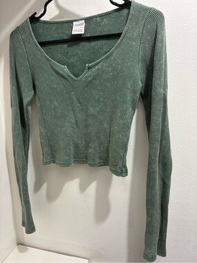 PINK Victoria's Secret Sage Green Waffle Knit Long-Sleeve Top